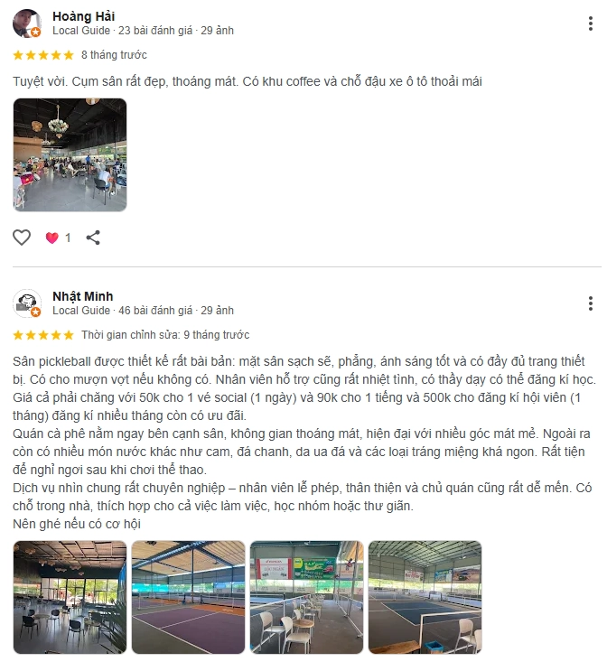 Đánh giá của người chơi tại sân Pickleball & Coffee Long Hương Bà Rịa - Vũng Tàu