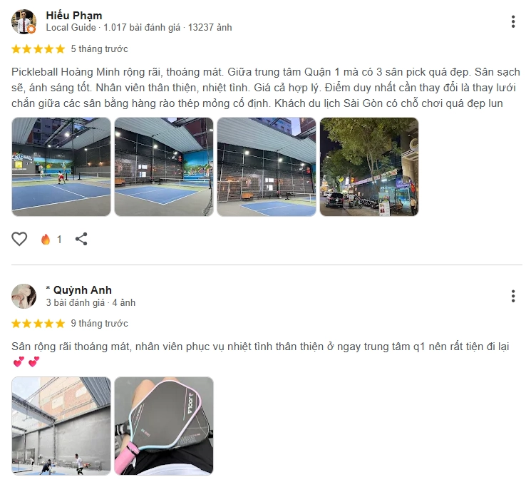 Đánh giá của người chơi tại sân Pickleball Hoàng Minh 3
