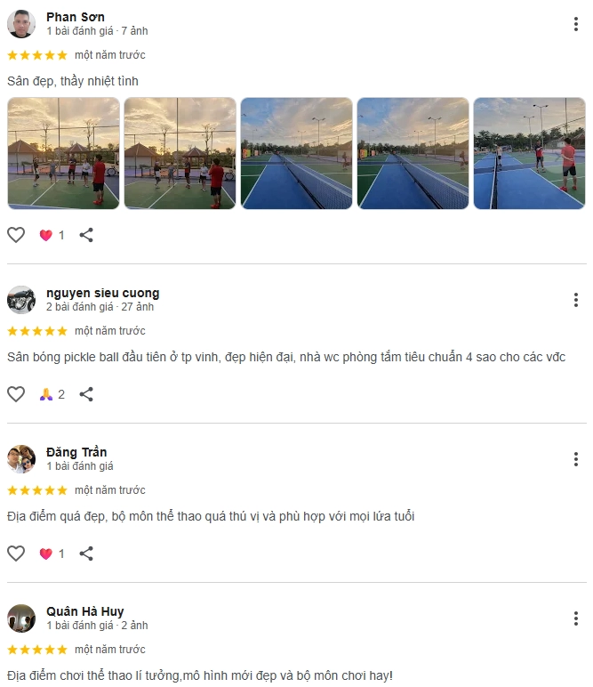 Đánh giá của người chơi tại sân Pickleball Jayce