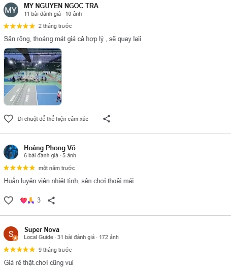 Đánh giá của người chơi tại sân pickleball Lango Phú Hòa Bình Dương