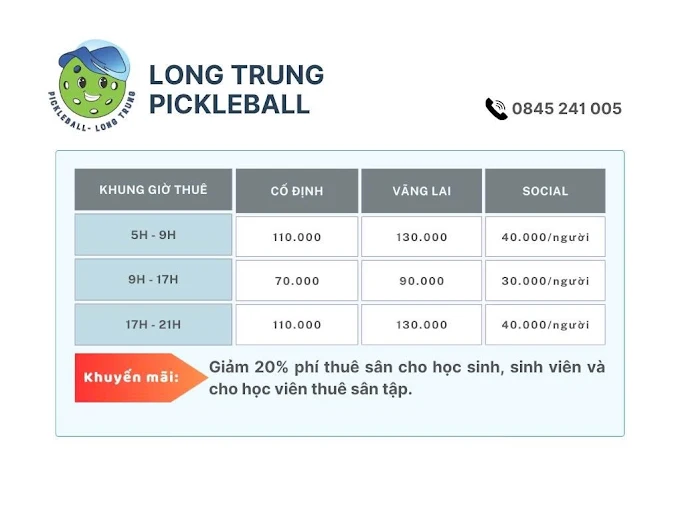 Giá thuê sân Pickleball Long Trung Tây Ninh