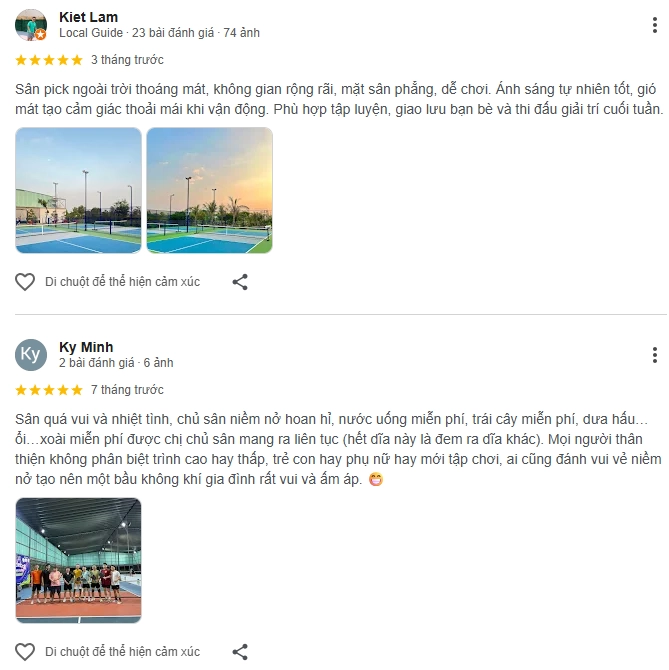 Đánh giá của người chơi tại sân Pickleball Long Trung Tây Ninh