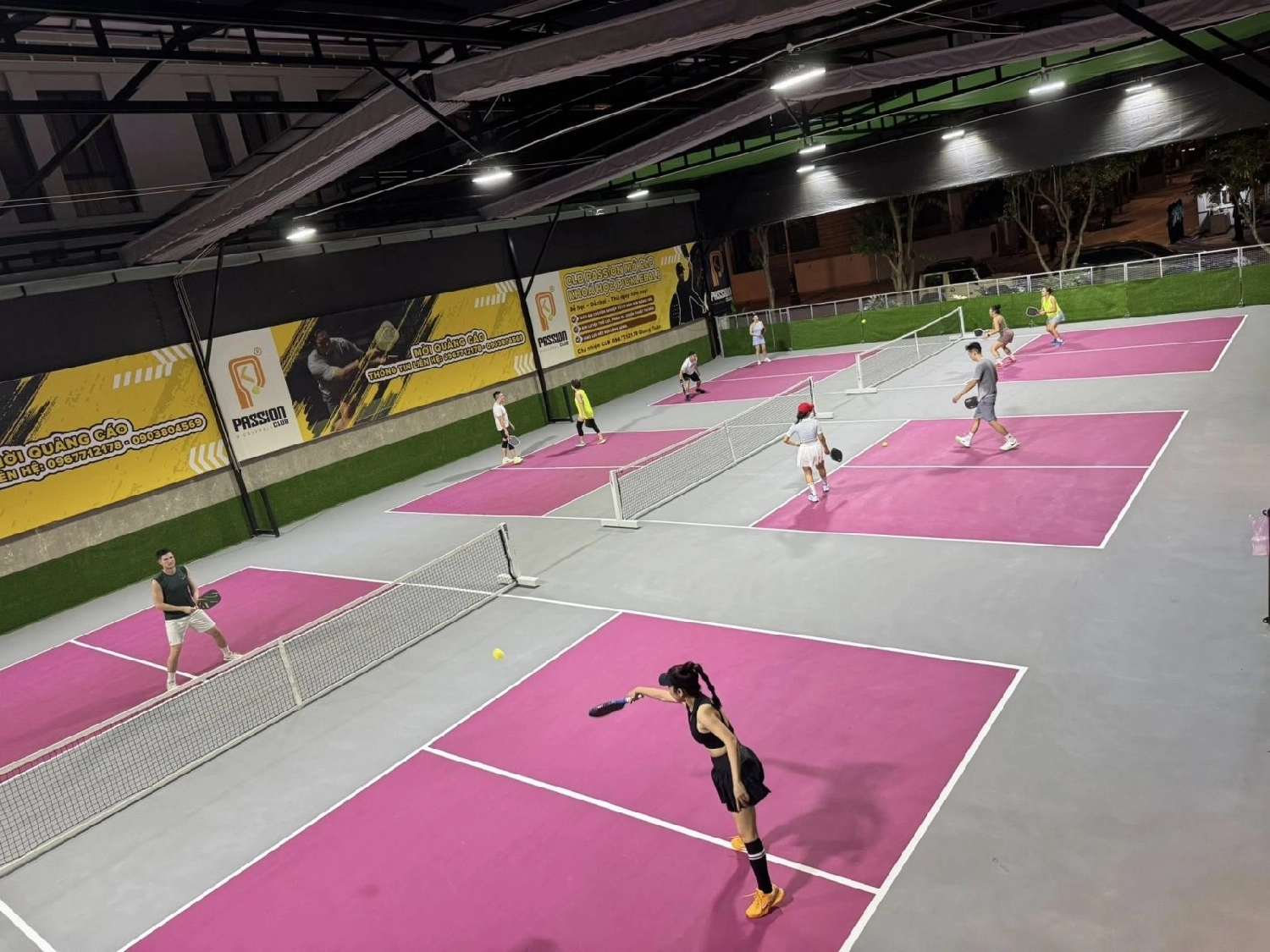 Mặt sân màu hồng tại sân pickleball Passion