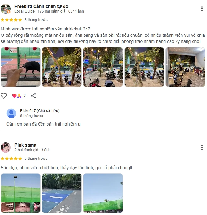 Đánh giá của người chơi tại  sân Pickleball Picko247