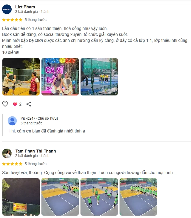Đánh giá của người chơi tại  sân Pickleball Picko247
