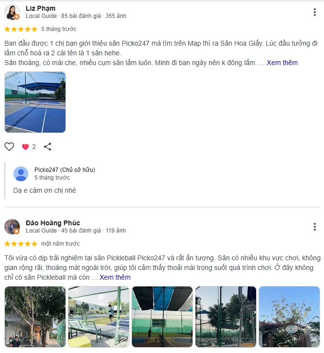 Đánh giá của người chơi tại  sân Pickleball Picko247