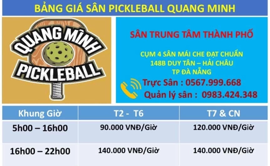 Giá thuê sân Pickleball Quang Minh Đà Nẵng