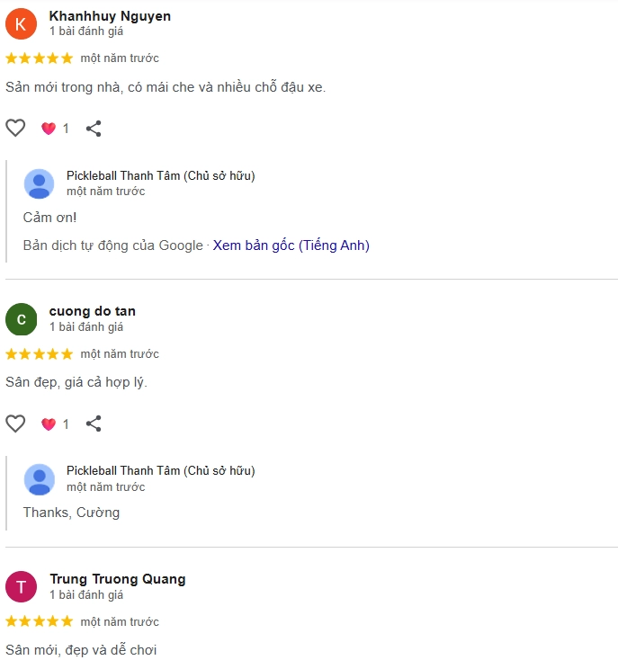  Đánh giá của người chơi tại sân Sky Pickleball