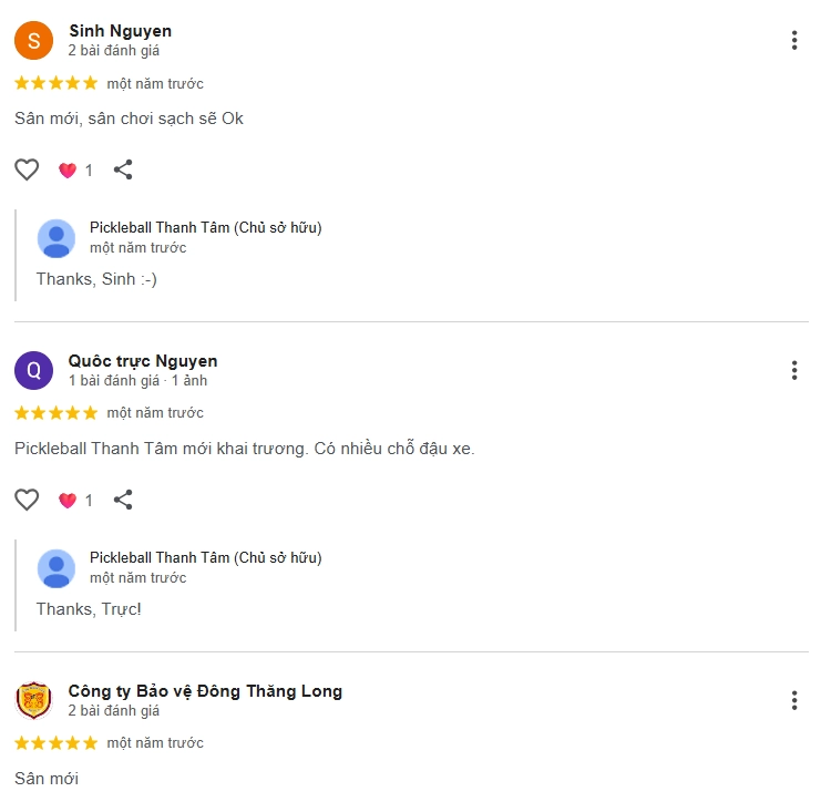  Đánh giá của người chơi tại sân Sky Pickleball