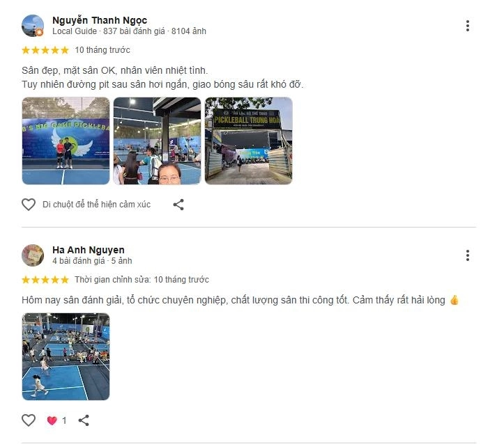 Đánh giá chất lượng sân pickleball Trung Hòa