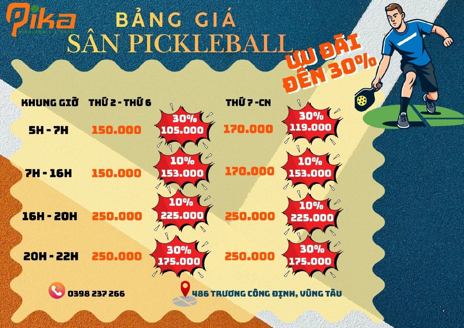 Bảng giá thuê sân pika pickleball