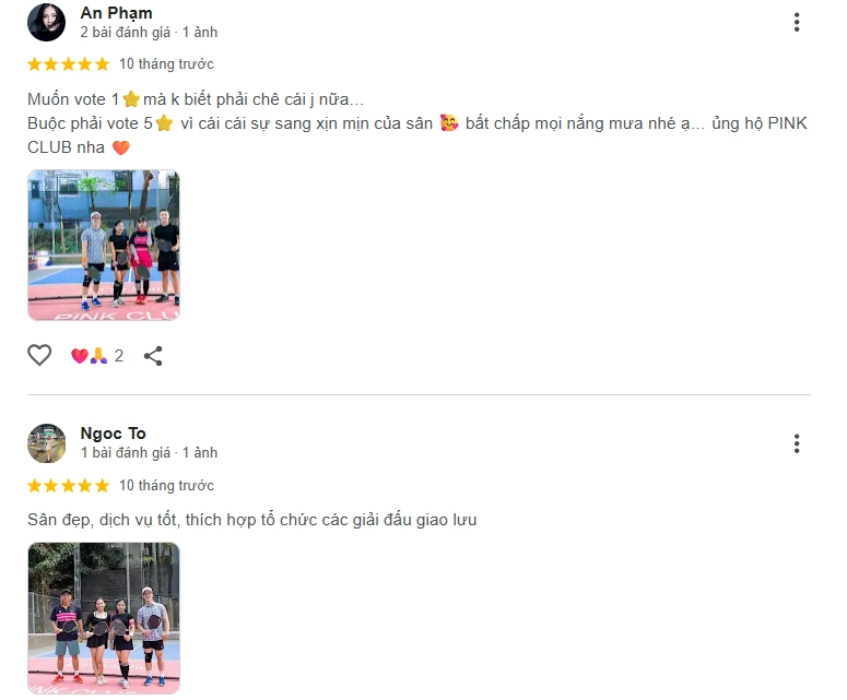 Đánh giá của người chơi tại sân Pink Pickleball 1