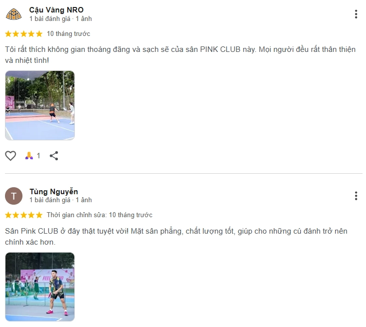Đánh giá của người chơi tại sân Pink Pickleball 2