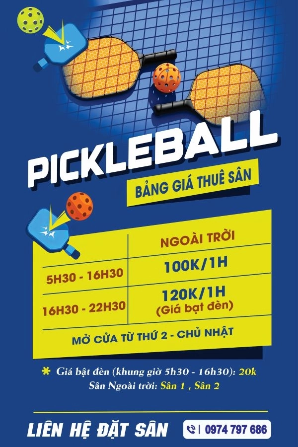 Poster về bảng giá sân pickleball