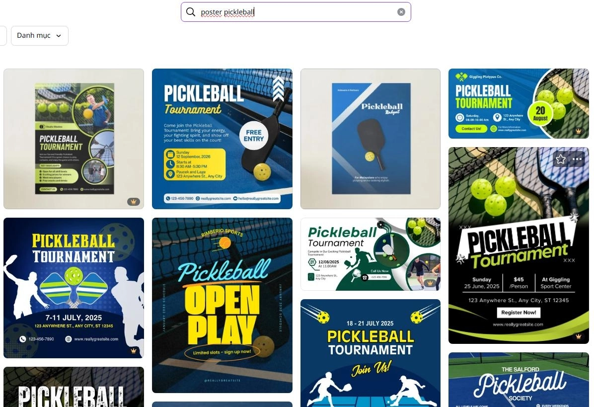 Trang Canva cung cấp mẫu poster pickleball