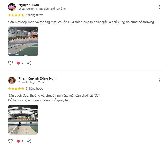 Đánh giá chất lượng sân Prime Pickleball