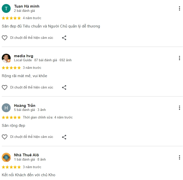 Đánh giá của người chơi tại sân cầu lông Tân Sơn 2