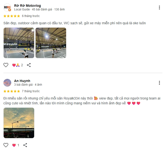 Đánh giá của người chơi tại sân Royal Pickleball K334 - Tân Bình