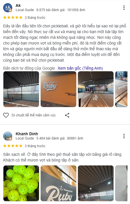 Đánh giá của người chơi tại sân Ruby Pickleball Bà Rịa - Vũng Tàu