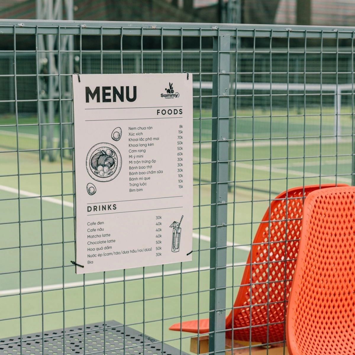 menu tại sân Sammy Pickleball