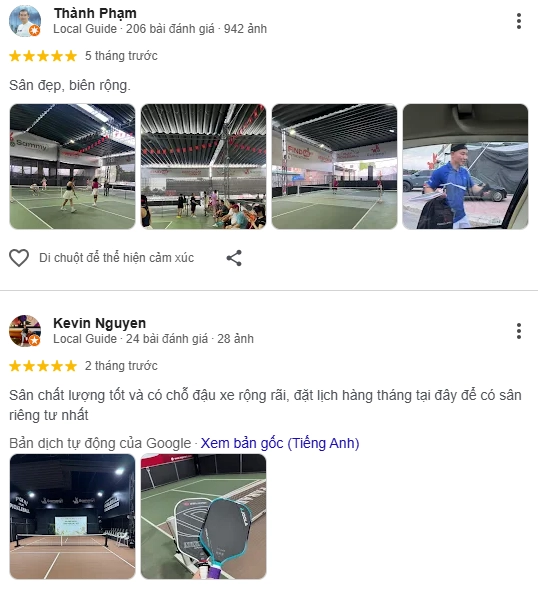 Đánh giá của người chơi tại sân Sammy Pickleball 2