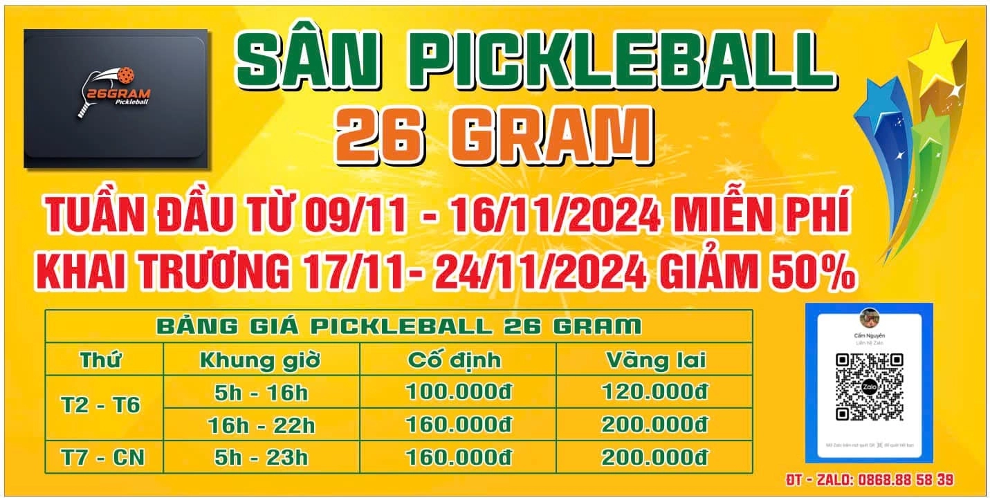 Giá thuê sân 26 Gram Pickleball