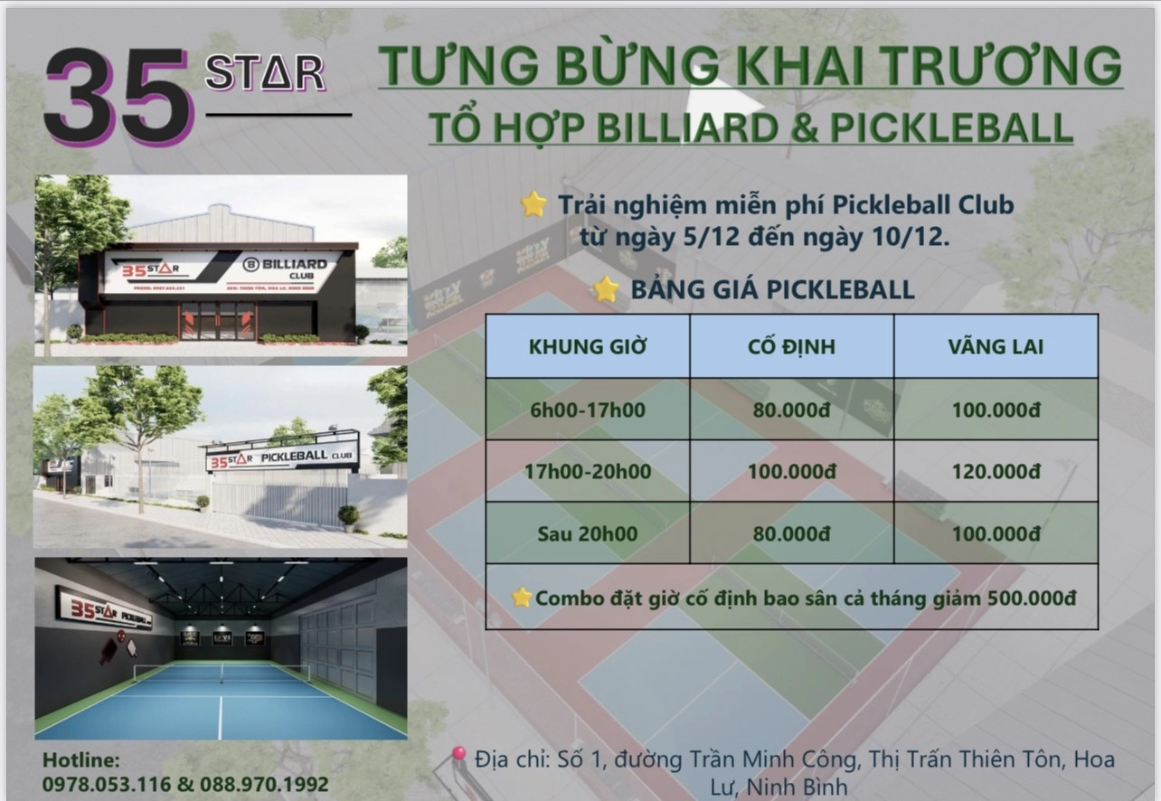 Giá thuê sân 35 Star Pickleball