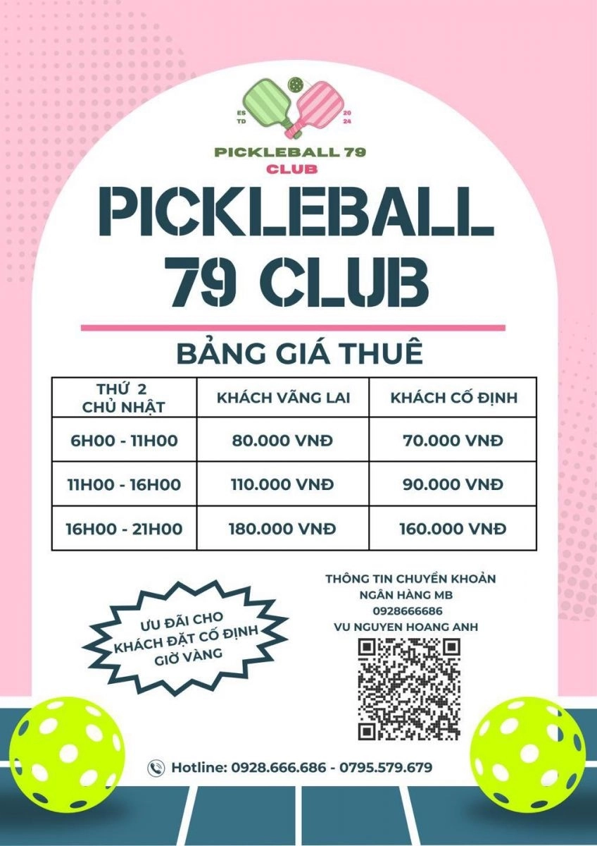 Bảng giá thuê sân 79 pickleball nha trang mới nhất