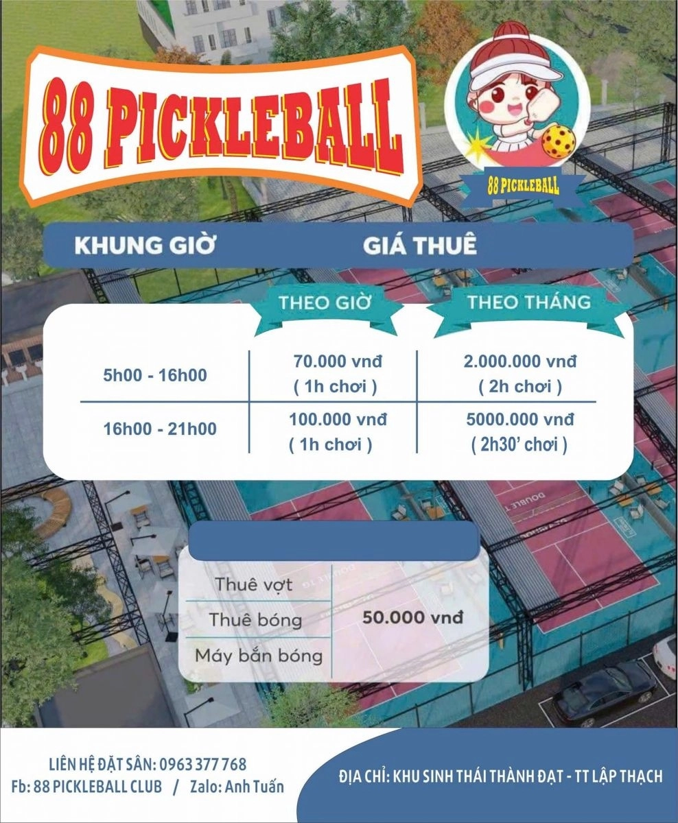 Giá thuê sân 88 Pickleball Club