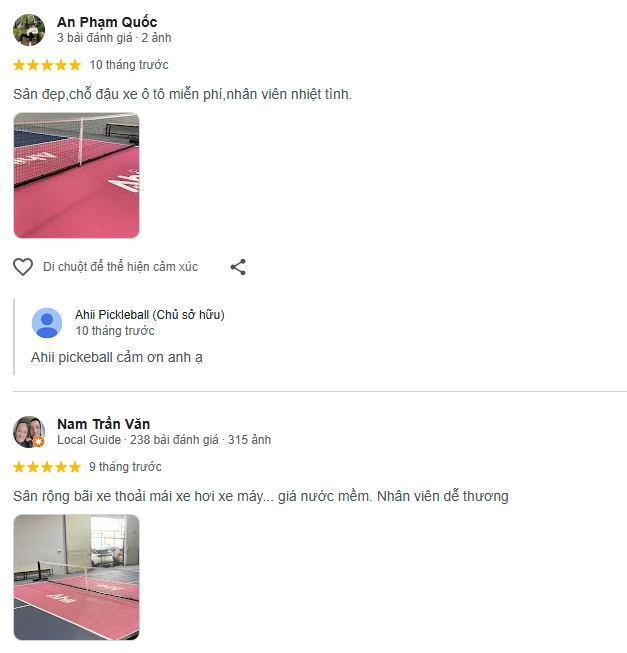 Đánh giá của người chơi tại sân Ahii Pickleball Hồ Chí Minh