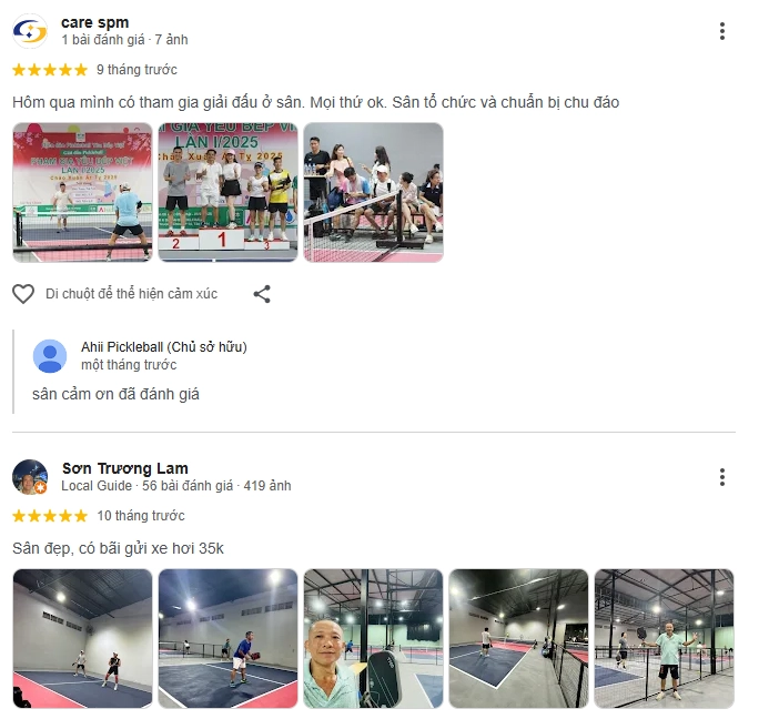 Đánh giá của người chơi tại sân Ahii Pickleball Hồ Chí Minh