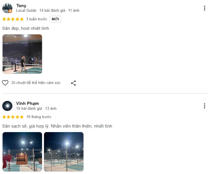 Đánh giá của người chơi tại sân Bang Bang Pickleball