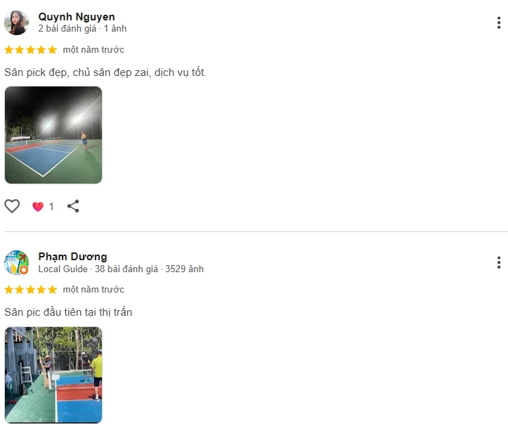 Đánh giá của người chơi tại sân BD Pickleball