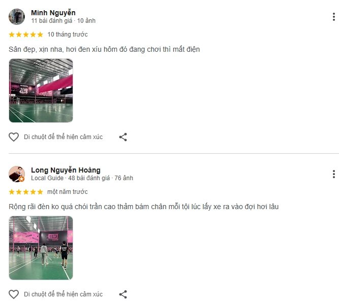 Đánh giá của người chơi tại sân Blackpink cầu lông