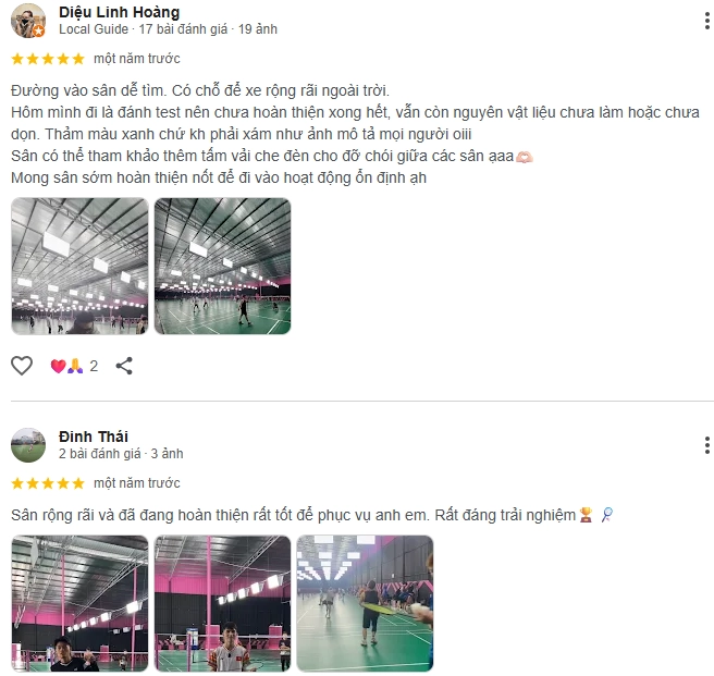 Đánh giá của người chơi tại sân Blackpink cầu lông