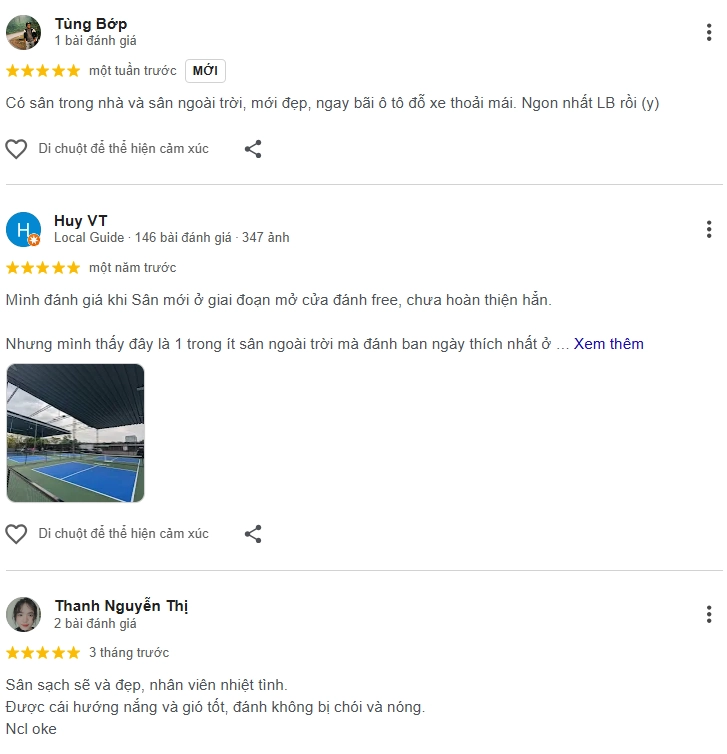 Đánh giá của người chơi tại sân Bunne Pickleball Home