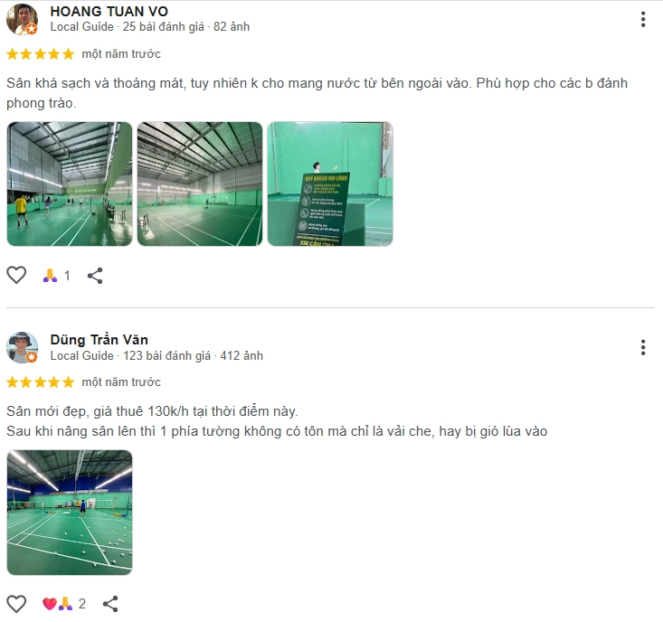 Đánh giá của người chơi tại sân cầu lông 632
