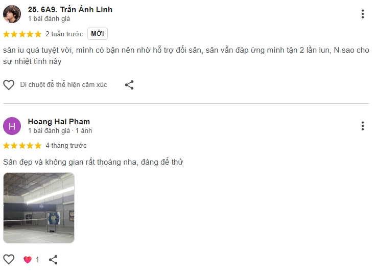 Đánh giá của người chơi tại sân cầu lông Aka Badminton Center