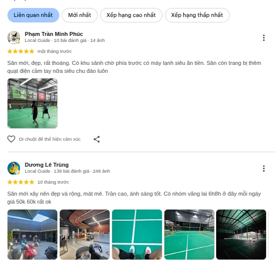 Đánh giá chất lượng sân cầu lông an lạc a từ người chơi