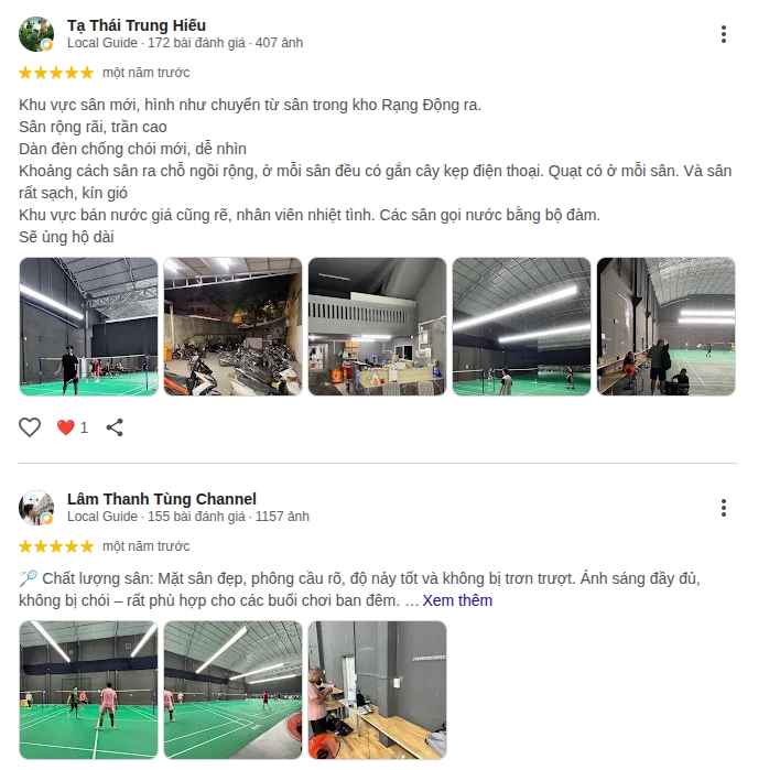 Những phản hồi về chất lượng sân cầu lông ánh dương