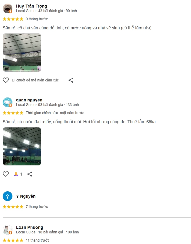 Đánh giá của người chơi tại sân Cầu Lông Ao An