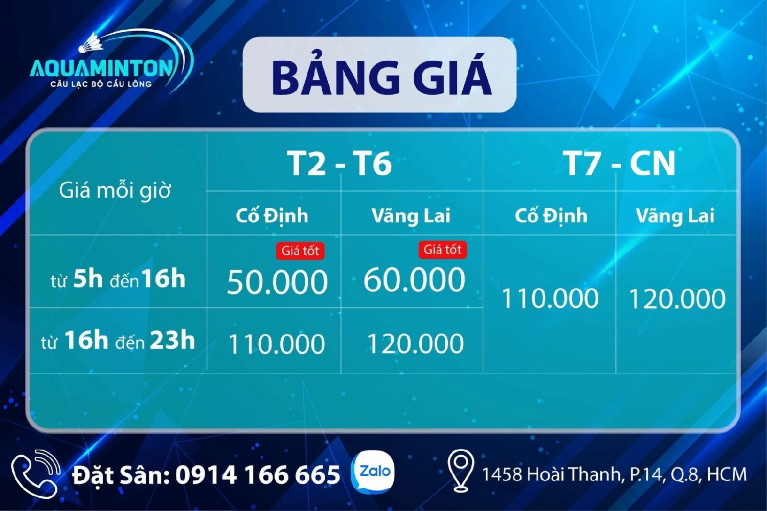 Bảng giá thuê sân cầu lông Aquaminton