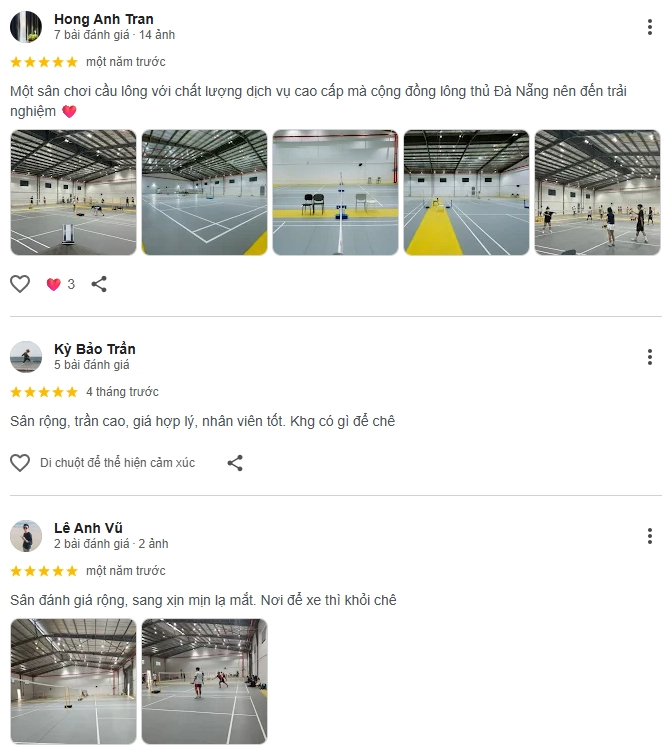 Đánh giá của người chơi tại sân cầu lông Arena.01 Đà Nẵng