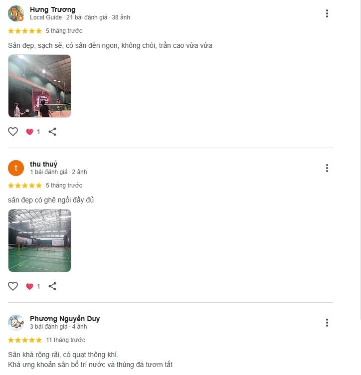 Đánh giá chất lượng sân ba la từ người chơi
