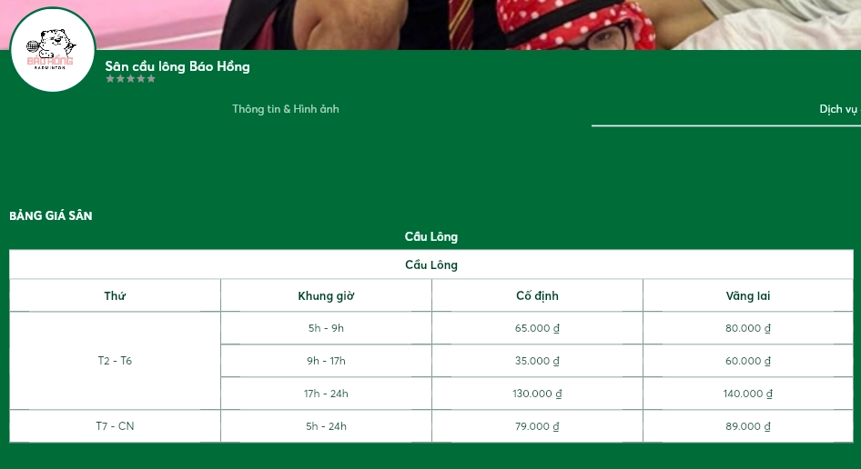 Bảng giá thuê sân cầu lông báo hồng