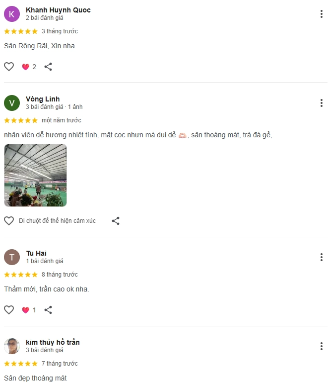 Đánh giá của người chơi tại sân cầu lông BClub