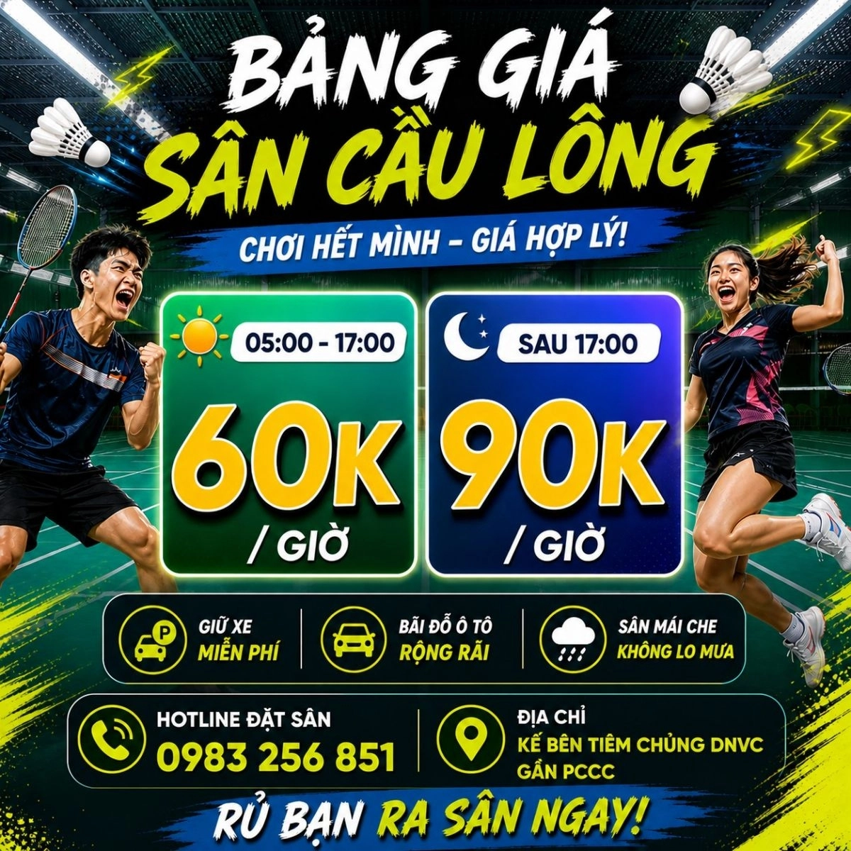Bảng giá thuê sân cầu lông Bear Sport