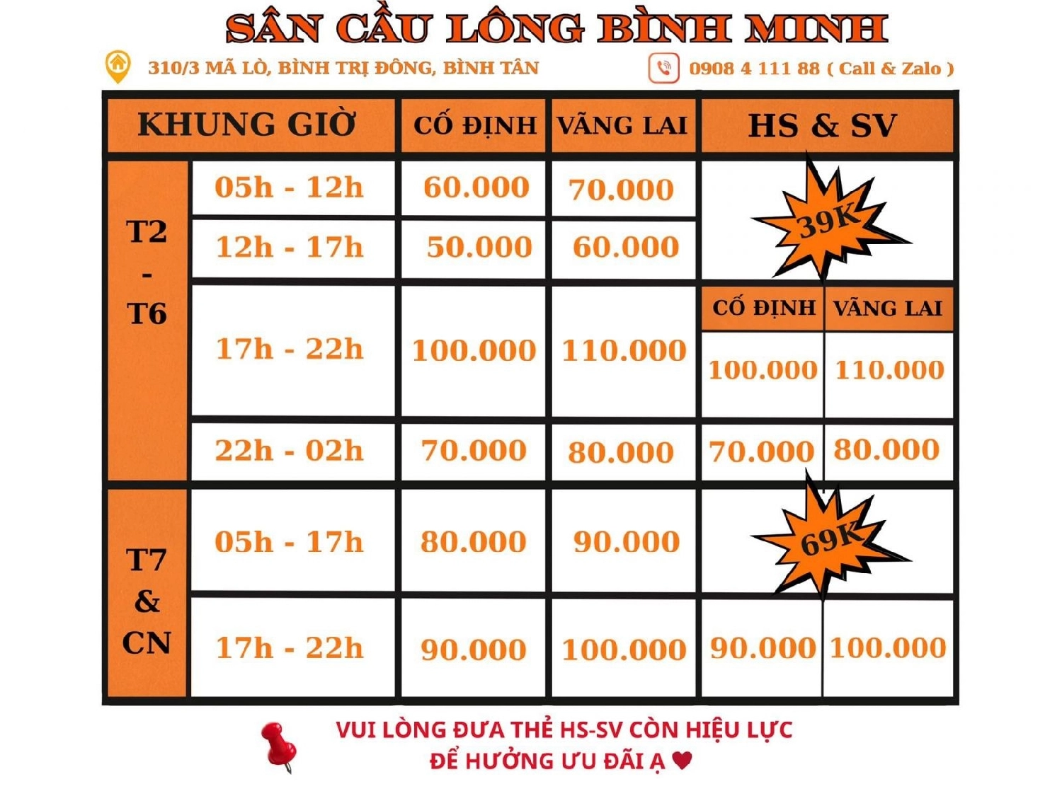 Bảng giá thuê sân cầu lông bình minh