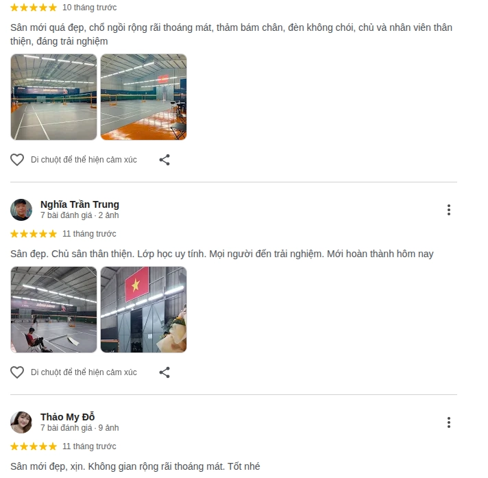 Những nhận xét về chất lượng sân cầu lông bình minh
