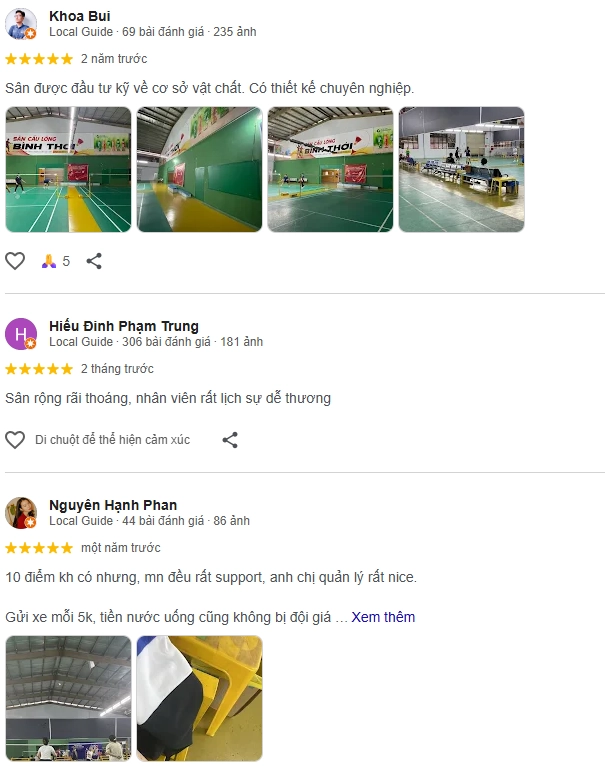 Đánh giá của các lông thủ khi trải nghiệm sân cầu lông Bình Thới